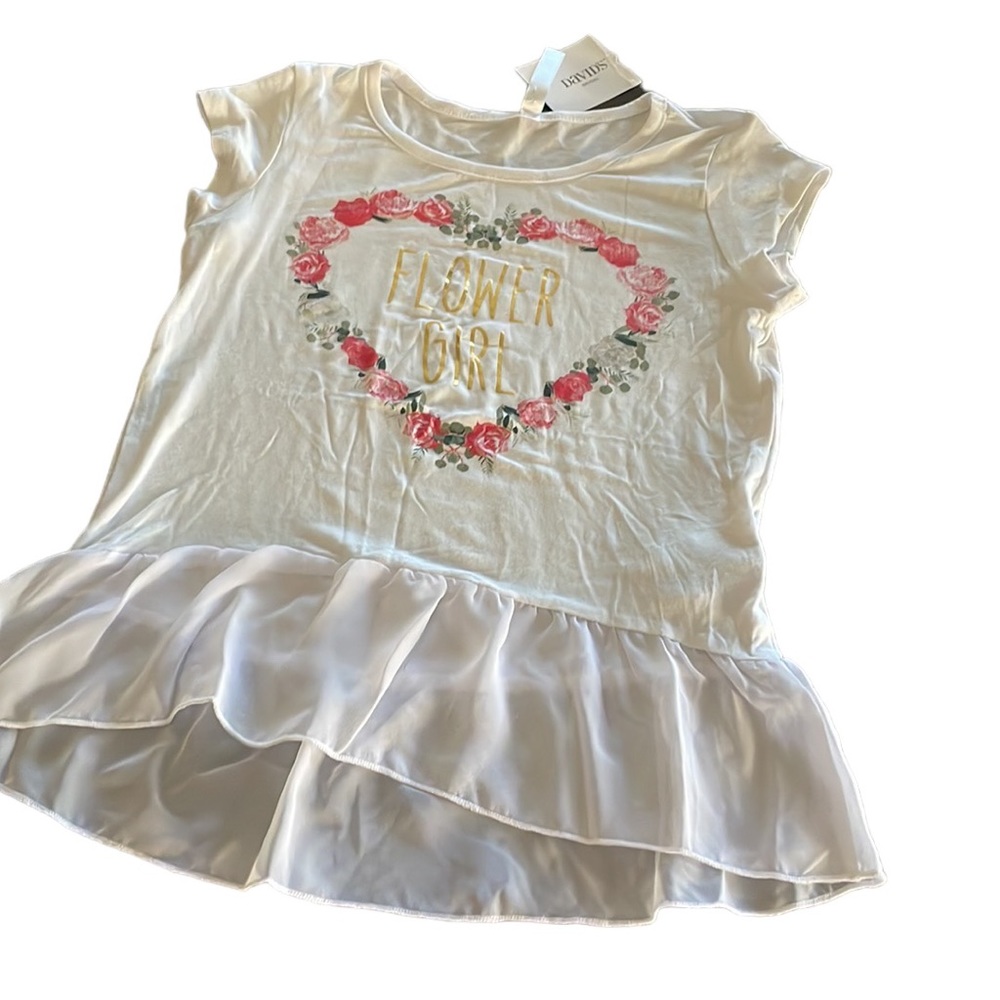 FLOWER GIRL Top Wedding Party S Small White Gold Short Sleeve Shirt NEW Bridal